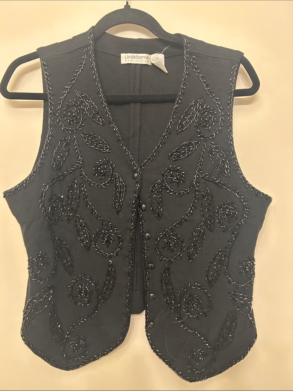 Liz Claiborne Black Beaded Floral Vest